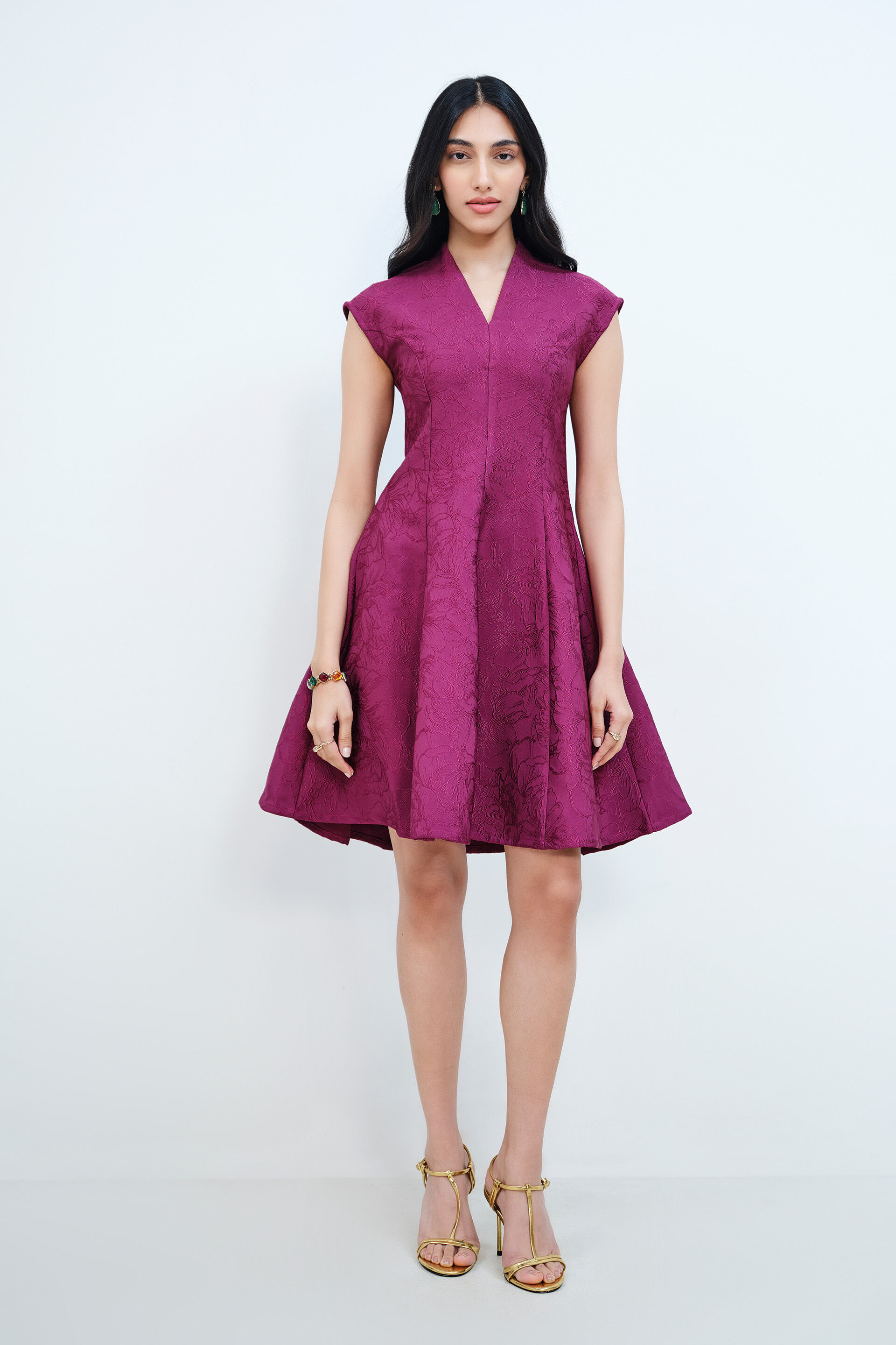 Aubergine Panelled Short Dress, Purple, image 2